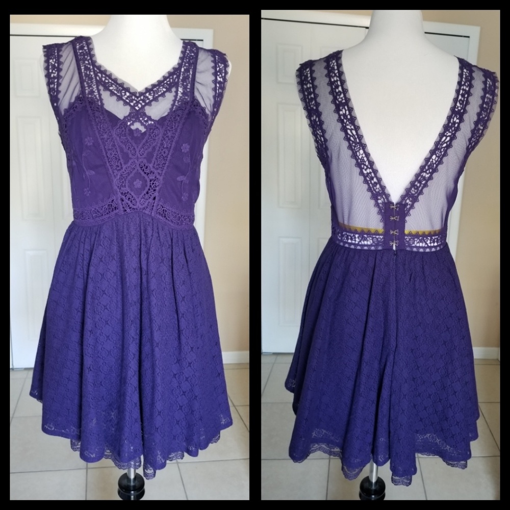 FREE PEOPLE LACE CROCHET PURPLE DRESS
